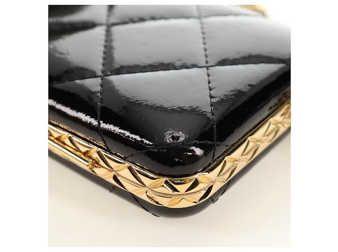 CHANEL Matelasse Chain Shoulder Pouch Pelle vernice Nera CC Auth 190043SAM Nero D'oro - vista 18