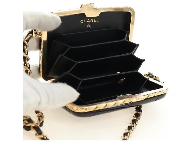 CHANEL Matelasse Chain Shoulder Pouch Pelle vernice Nera CC Auth 190043SAM Nero D'oro - vista 21