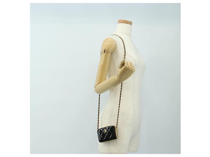 CHANEL Matelasse Chain Shoulder Pouch Pelle vernice Nera CC Auth 190043SAM Nero D'oro - vista 26