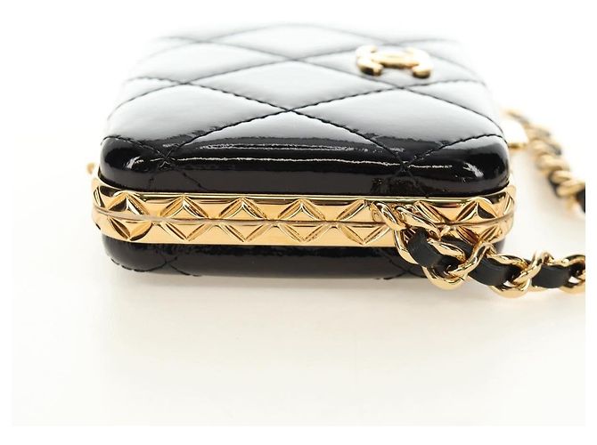 CHANEL Matelasse Chain Shoulder Pouch Pelle vernice Nera CC Auth 190043SAM Nero D'oro - vista 4