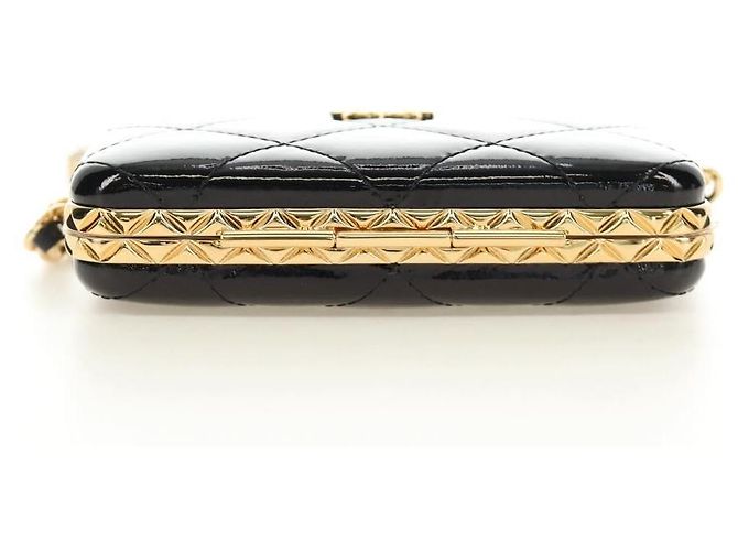 CHANEL Matelasse Chain Shoulder Pouch Pelle vernice Nera CC Auth 190043SAM Nero D'oro - vista 5