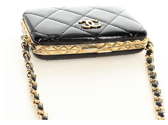 CHANEL Matelasse Chain Shoulder Pouch Pelle vernice Nera CC Auth 190043SAM Nero D'oro - vista 6