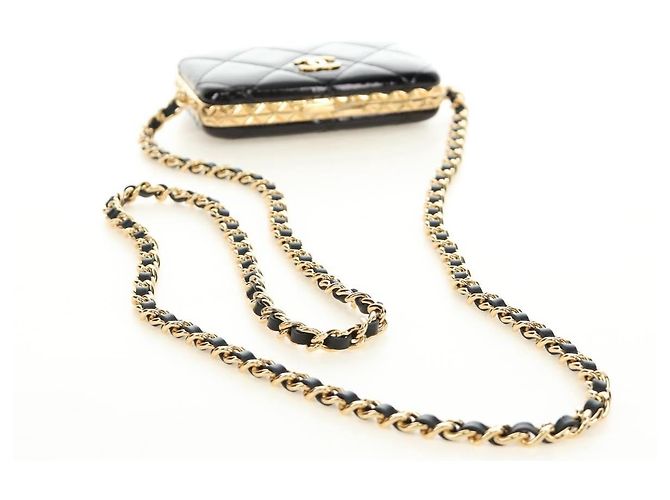 CHANEL Matelasse Chain Shoulder Pouch Pelle vernice Nera CC Auth 190043SAM Nero D'oro - vista 7