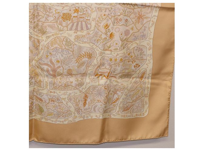 Hermès HERMES Carré 90 Sciarpa "Chemins de Garrigue" Seta Beige Giallo Autentica 186915M - vista 10