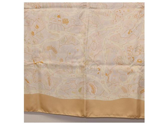 Hermès HERMES Carré 90 Sciarpa "Chemins de Garrigue" Seta Beige Giallo Autentica 186915M - vista 21