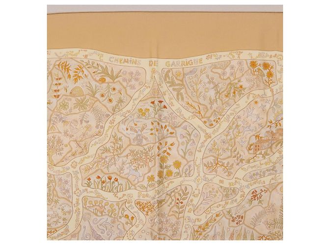 Hermès HERMES Carré 90 Sciarpa "Chemins de Garrigue" Seta Beige Giallo Autentica 186915M - vista 3
