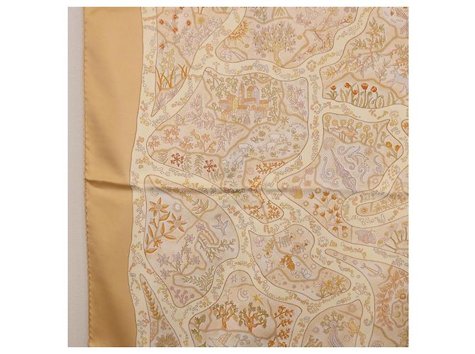 Hermès HERMES Carré 90 Sciarpa "Chemins de Garrigue" Seta Beige Giallo Autentica 186915M - vista 5