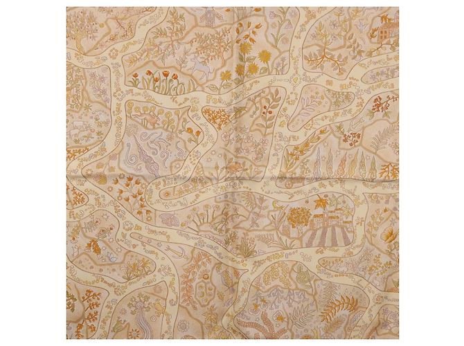 Hermès HERMES Carré 90 Sciarpa "Chemins de Garrigue" Seta Beige Giallo Autentica 186915M - vista 6