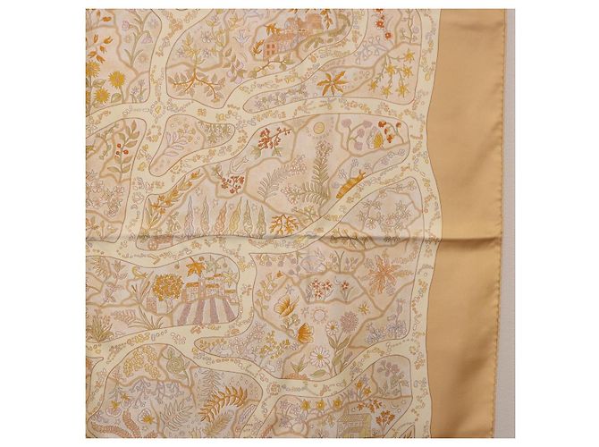 Hermès HERMES Carré 90 Sciarpa "Chemins de Garrigue" Seta Beige Giallo Autentica 186915M - vista 7