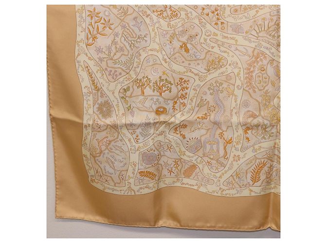 Hermès HERMES Carré 90 Sciarpa "Chemins de Garrigue" Seta Beige Giallo Autentica 186915M - vista 8