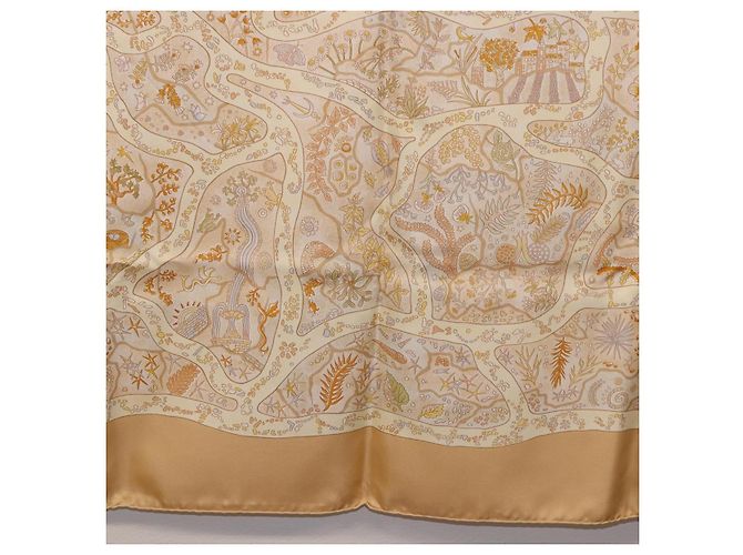 Hermès HERMES Carré 90 Sciarpa "Chemins de Garrigue" Seta Beige Giallo Autentica 186915M - vista 9