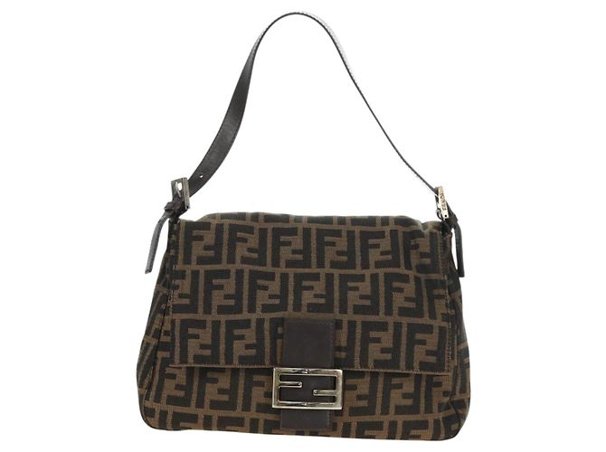 FENDI Zucca Canvas Mamma Baguette Shoulder Bag Marrone Nero Autentica BA13813V - vista 13