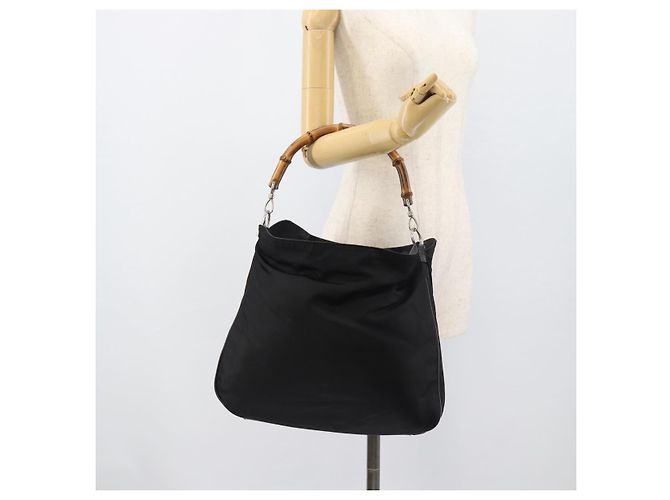 Borsa GUCCI Bamboo in tela nera argento 001 1553 Auth ka5114 Nero - vista 21