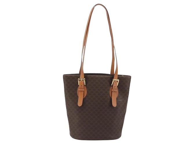 Céline Bolsa Tote CELINE Macadam em PVC e couro marrom com detalhes dourados Auth BA13920 - vista 2