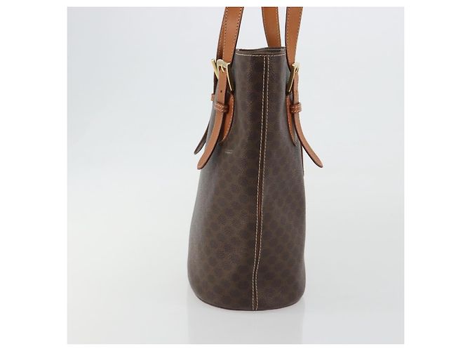 Céline Bolsa Tote CELINE Macadam em PVC e couro marrom com detalhes dourados Auth BA13920 - vista 4