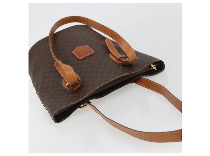 Céline Bolsa Tote CELINE Macadam em PVC e couro marrom com detalhes dourados Auth BA13920 - vista 6