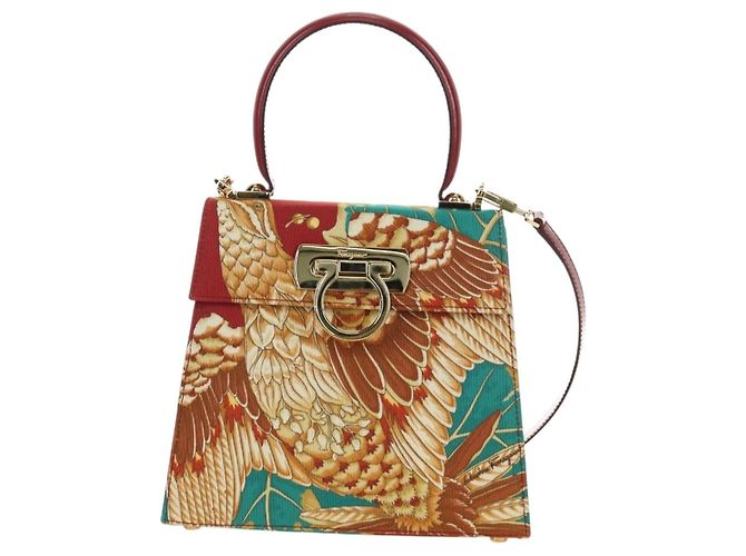 Borsa Salvatore Ferragamo Gancini in tela 2way Rosso Oro Auth 190024SAM D'oro - vista 13