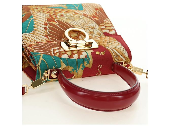 Borsa Salvatore Ferragamo Gancini in tela 2way Rosso Oro Auth 190024SAM D'oro - vista 6