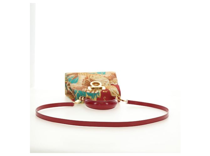 Borsa Salvatore Ferragamo Gancini in tela 2way Rosso Oro Auth 190024SAM D'oro - vista 8