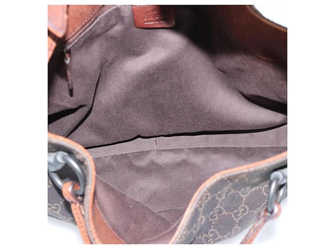Borsa a Spalla GUCCI GG Canvas Horsebit Marrone Scuro Nero 101975 Auth BA13967A - vista 10