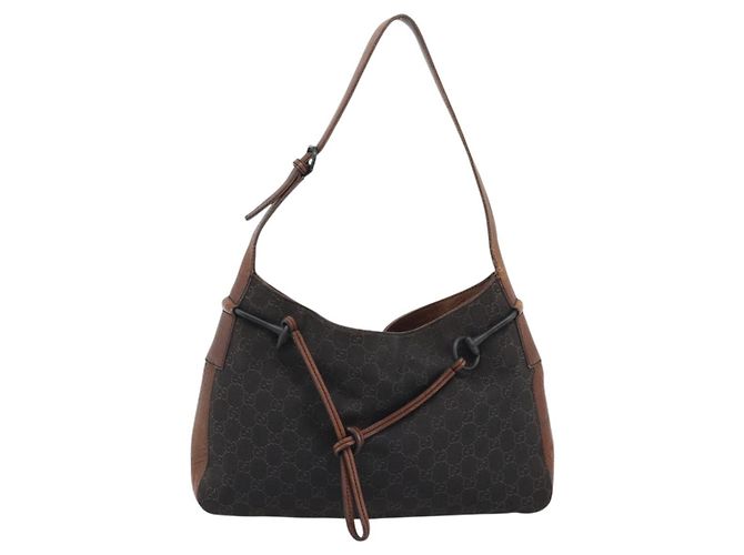 Borsa a Spalla GUCCI GG Canvas Horsebit Marrone Scuro Nero 101975 Auth BA13967A - vista 13