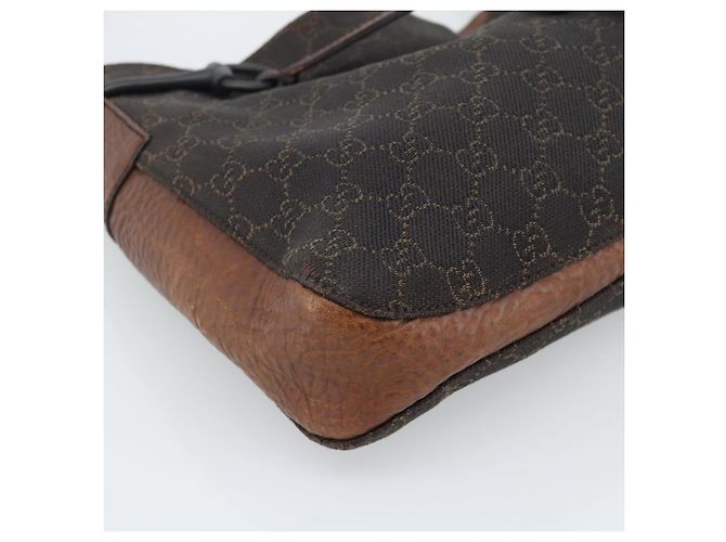 Borsa a Spalla GUCCI GG Canvas Horsebit Marrone Scuro Nero 101975 Auth BA13967A - vista 14