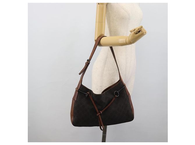 Borsa a Spalla GUCCI GG Canvas Horsebit Marrone Scuro Nero 101975 Auth BA13967A - vista 21