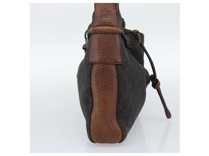 Borsa a Spalla GUCCI GG Canvas Horsebit Marrone Scuro Nero 101975 Auth BA13967A - vista 3