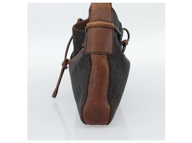 Borsa a Spalla GUCCI GG Canvas Horsebit Marrone Scuro Nero 101975 Auth BA13967A - vista 4