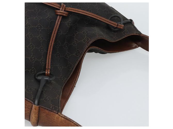 Borsa a Spalla GUCCI GG Canvas Horsebit Marrone Scuro Nero 101975 Auth BA13967A - vista 6
