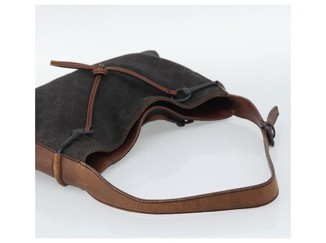Borsa a Spalla GUCCI GG Canvas Horsebit Marrone Scuro Nero 101975 Auth BA13967A - vista 7