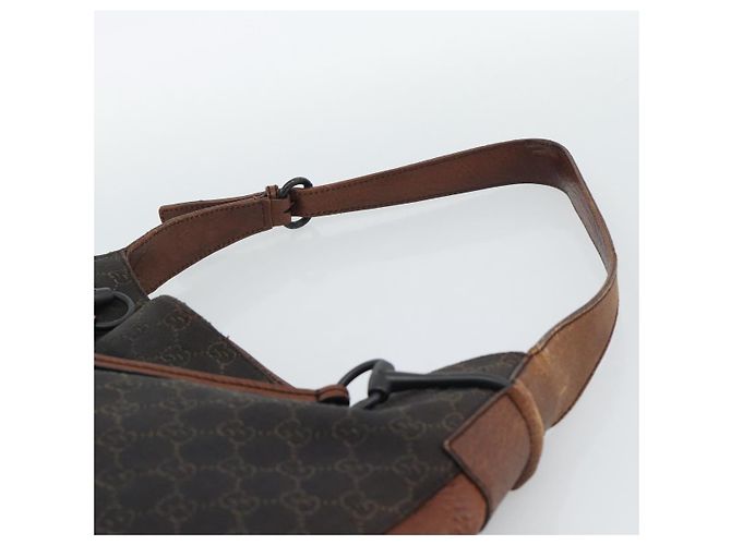 Borsa a Spalla GUCCI GG Canvas Horsebit Marrone Scuro Nero 101975 Auth BA13967A - vista 8