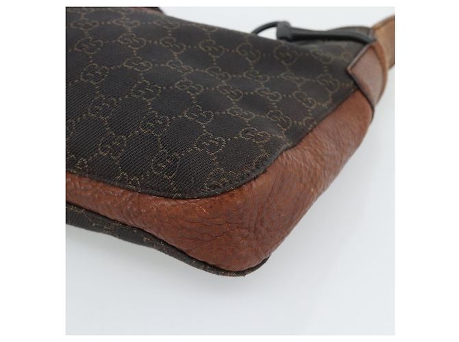 Borsa a Spalla GUCCI GG Canvas Horsebit Marrone Scuro Nero 101975 Auth BA13967A - vista 9