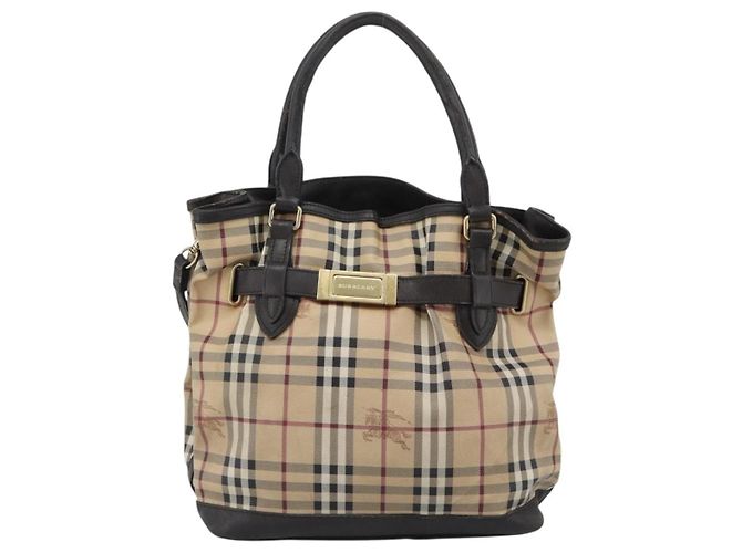 Borsa Tote BURBERRY Nova Check PVC 2way Beige Oro Auth 190614 D'oro - vista 13