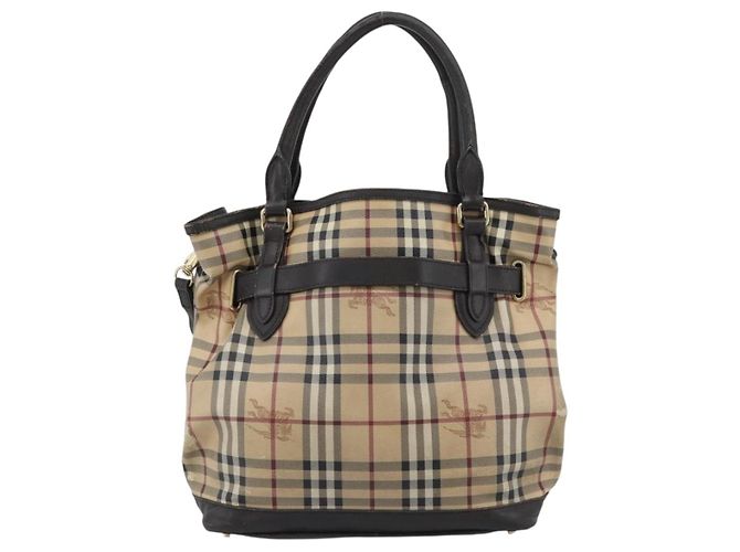 Borsa Tote BURBERRY Nova Check PVC 2way Beige Oro Auth 190614 D'oro - vista 2