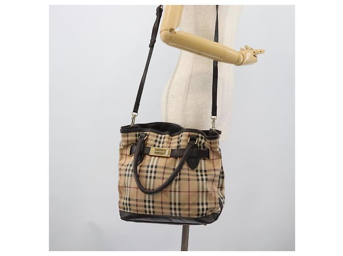 Borsa Tote BURBERRY Nova Check PVC 2way Beige Oro Auth 190614 D'oro - vista 29