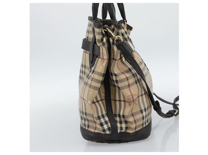 Borsa Tote BURBERRY Nova Check PVC 2way Beige Oro Auth 190614 D'oro - vista 3