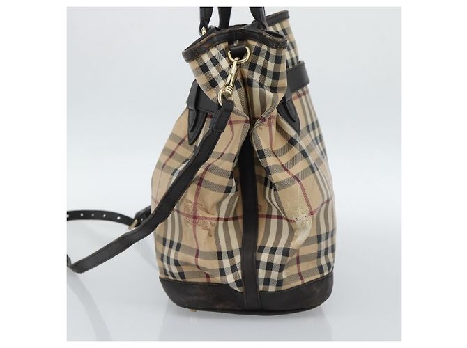 Borsa Tote BURBERRY Nova Check PVC 2way Beige Oro Auth 190614 D'oro - vista 4