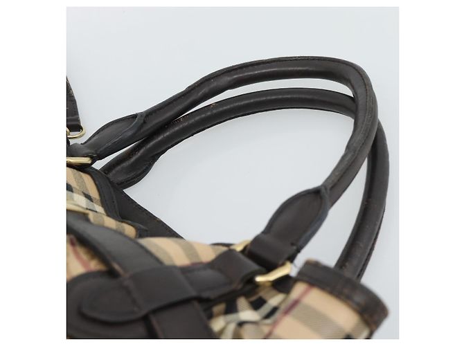 Borsa Tote BURBERRY Nova Check PVC 2way Beige Oro Auth 190614 D'oro - vista 8