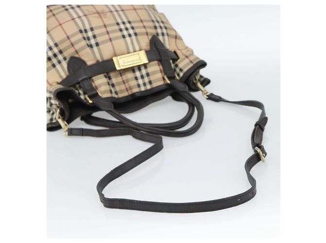 Borsa Tote BURBERRY Nova Check PVC 2way Beige Oro Auth 190614 D'oro - vista 9