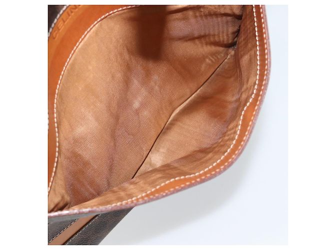 Céline Borsa CELINE Macadam Canvas PVC Pelle Marrone Oro Auth mr2662 D'oro - vista 11