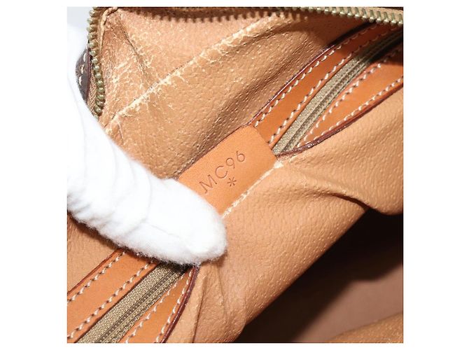 Céline Borsa CELINE Macadam Canvas PVC Pelle Marrone Oro Auth mr2662 D'oro - vista 12