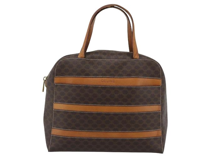 Céline Borsa CELINE Macadam Canvas PVC Pelle Marrone Oro Auth mr2662 D'oro - vista 13
