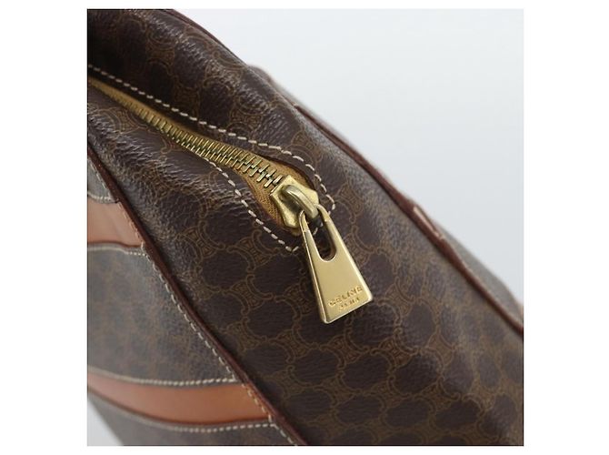 Céline Borsa CELINE Macadam Canvas PVC Pelle Marrone Oro Auth mr2662 D'oro - vista 17
