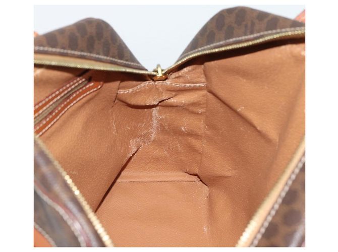 Céline Borsa CELINE Macadam Canvas PVC Pelle Marrone Oro Auth mr2662 D'oro - vista 19