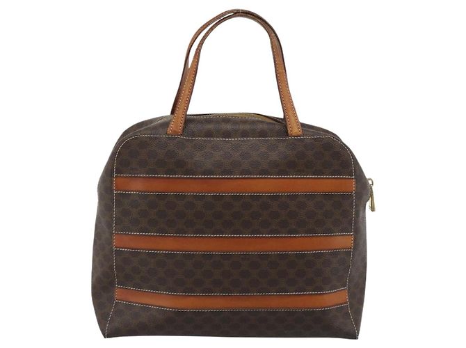 Céline Borsa CELINE Macadam Canvas PVC Pelle Marrone Oro Auth mr2662 D'oro - vista 2