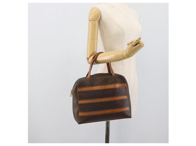 Céline Borsa CELINE Macadam Canvas PVC Pelle Marrone Oro Auth mr2662 D'oro - vista 23