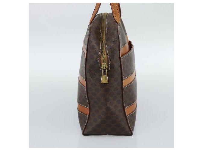 Céline Borsa CELINE Macadam Canvas PVC Pelle Marrone Oro Auth mr2662 D'oro - vista 3