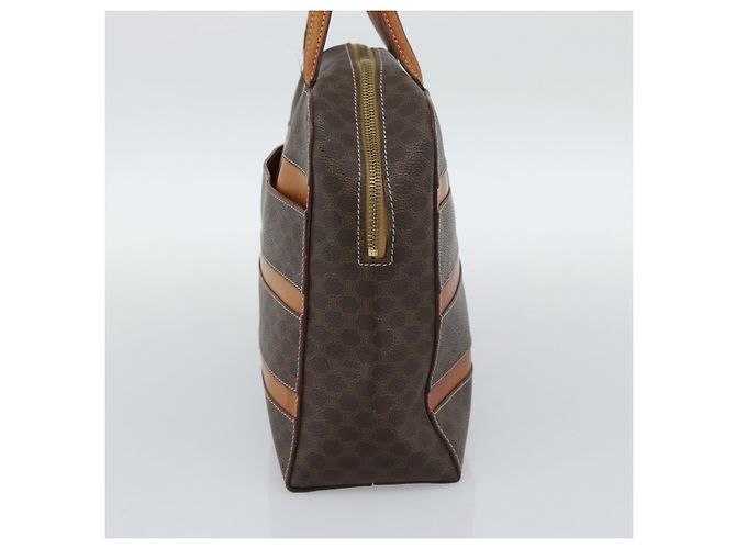 Céline Borsa CELINE Macadam Canvas PVC Pelle Marrone Oro Auth mr2662 D'oro - vista 4