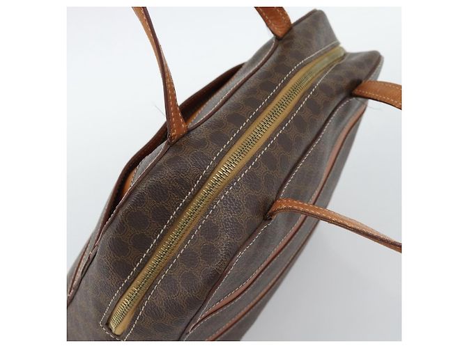 Céline Borsa CELINE Macadam Canvas PVC Pelle Marrone Oro Auth mr2662 D'oro - vista 6